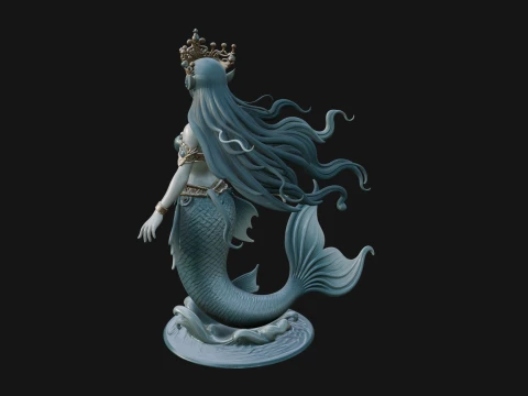 Crowned Mermaid Statue Design 1 - 3D Print Model 3D Print Model