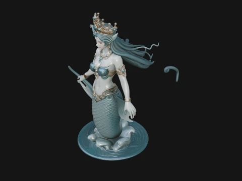 Crowned Mermaid Statue Design 1 - 3D Print Model 3D Print Model