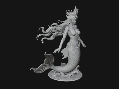 Crowned Mermaid Statue Design 1 - 3D Print Model 3D Print Model