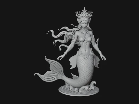 Crowned Mermaid Statue Design 1 - 3D Print Model 3D Print Model