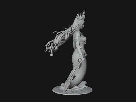 Crowned Mermaid Statue Design 1 - 3D Print Model 3D Print Model