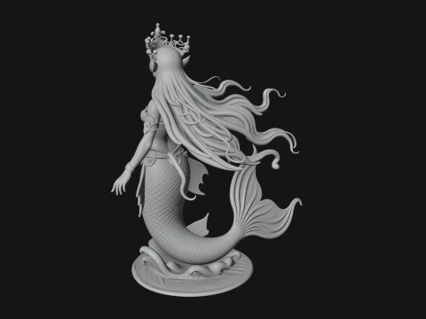 Crowned Mermaid Statue Design 1 - 3D Print Model 3D Print Model