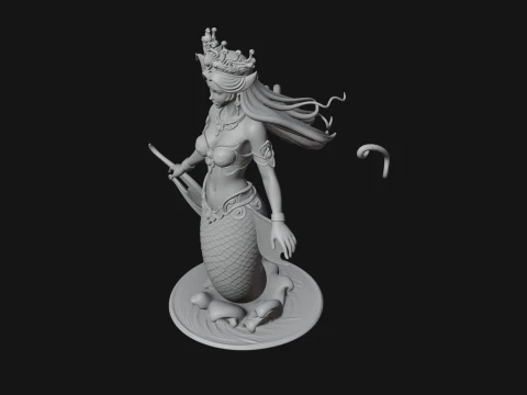 Crowned Mermaid Statue Design 1 - 3D Print Model 3D Print Model