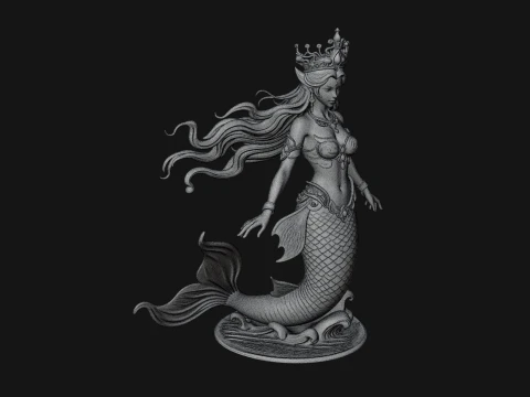 Crowned Mermaid Statue Design 1 - 3D Print Model 3D Print Model
