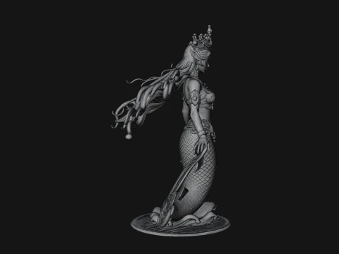 Crowned Mermaid Statue Design 1 - 3D Print Model 3D Print Model