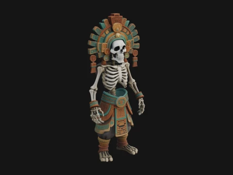 Aztec Skeleton Figure Statue Design 1 - 3D Print Model 3D Baskı Modeli