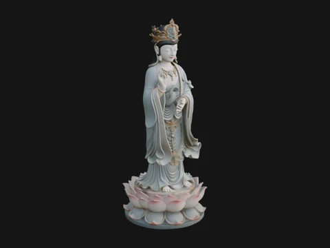 Standing Guanyin on Lotus Statue Design 4 - 3D Print Model Modelo de impresión 3D