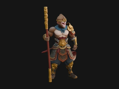 Monkey King Staff Statue Design 7 - 3D Print Model Modelo de impresión 3D