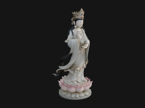 Standing Guanyin on Lotus Statue Design 5 - 3D Print Model Modelo de impresión 3D
