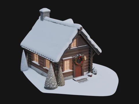 Snow Covered Log Cabin House Design 1 - 3D Print Model 3D Print Model