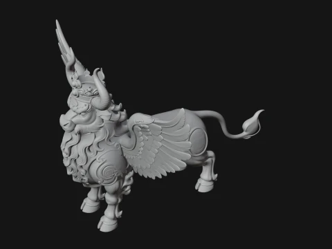 Qilin Deer Beast Statue Design 6 - 3D Print Model 3D Print Model