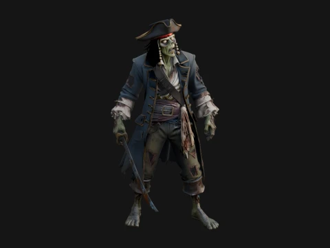 Zombie Pirate Captain Statue Design 3 - 3D Print Model 3D Print Model