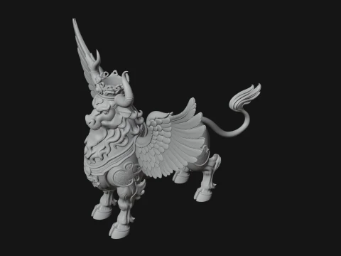 Qilin Deer Beast Statue Design 7 - 3D Print Model 3D Print Model
