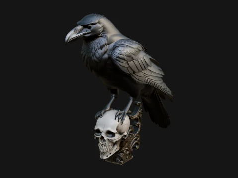 Raven on Skull Statue Design 1 - 3D Print Model 3Dプリントモデル