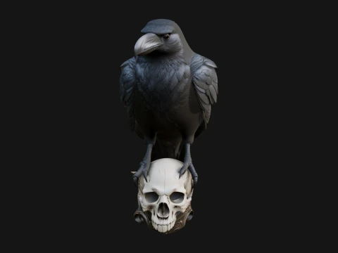 Raven on Skull Statue Design 2 - 3D Print Model 3D Print Model