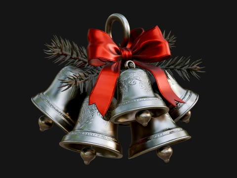 Golden Christmas Bells Ornament Design 5 - 3D Print Model 3D Принт Модель