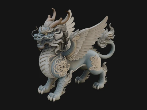 Qilin Deer Beast Statue Design 8 - 3D Print Model 3D Print Model
