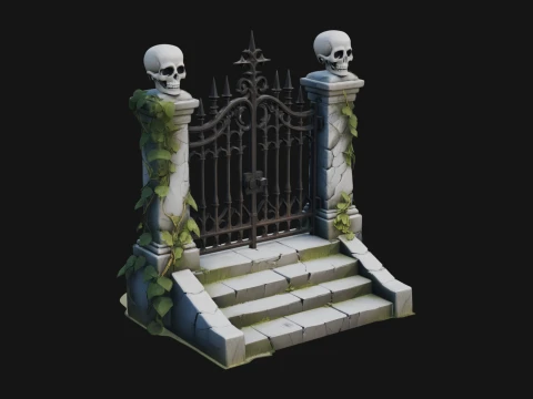 Skull Topped Graveyard Gate Design 2 - 3D Print Model 3D Print Model