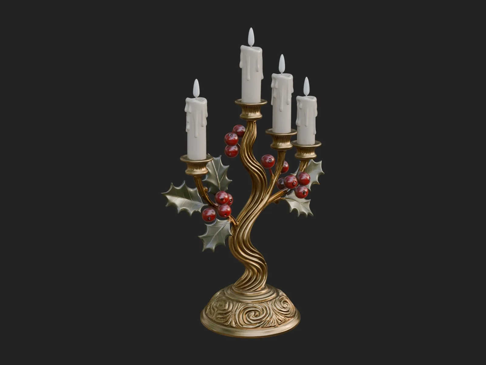 Holly Candle Candelabra Model Design 3 - 3D Print Model 3D Print Model .c4d .max .obj .3ds .fbx .stl .blend 