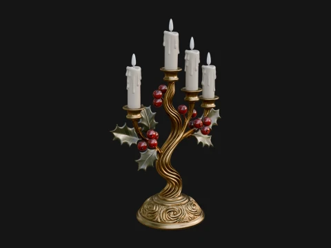 Holly Candle Candelabra Model Design 3 - 3D Print Model 3D Print Model