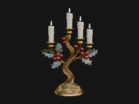 Holly Candle Candelabra Model Design 3 - 3D Print Model 3D Print Model