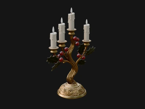 Holly Candle Candelabra Model Design 3 - 3D Print Model 3D Print Model