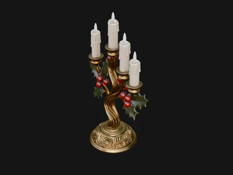 Holly Candle Candelabra Model Design 3 - 3D Print Model 3D Print Model