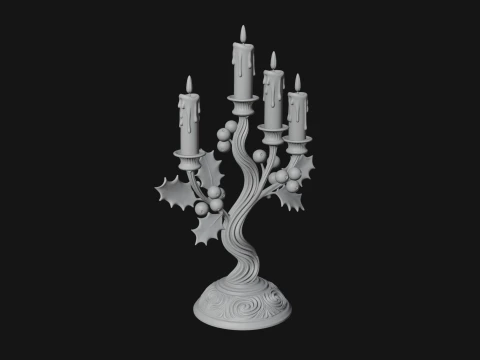 Holly Candle Candelabra Model Design 3 - 3D Print Model 3D Print Model
