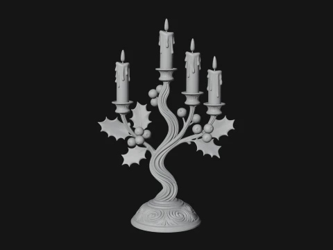 Holly Candle Candelabra Model Design 3 - 3D Print Model 3D Print Model