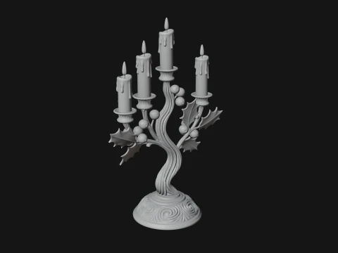 Holly Candle Candelabra Model Design 3 - 3D Print Model 3D Print Model