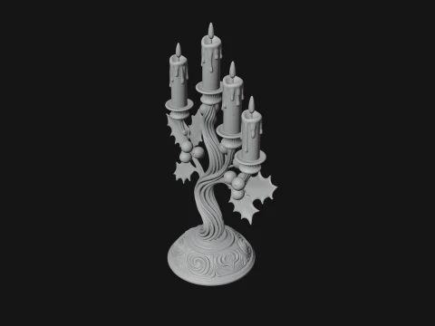Holly Candle Candelabra Model Design 3 - 3D Print Model 3D Print Model
