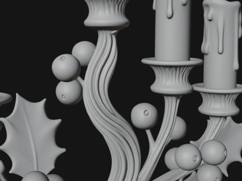 Holly Candle Candelabra Model Design 3 - 3D Print Model 3D Print Model