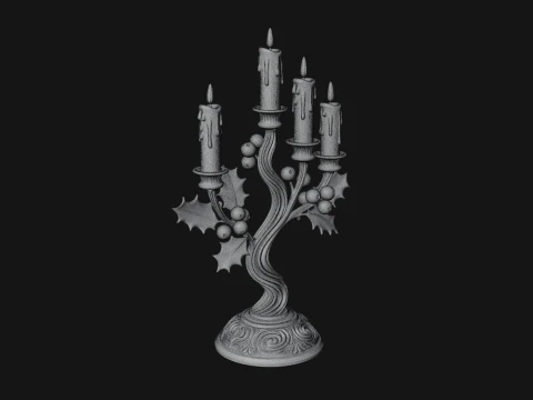 Holly Candle Candelabra Model Design 3 - 3D Print Model 3D Print Model