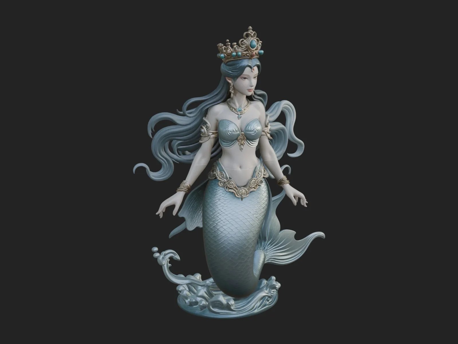 Crowned Mermaid Statue Design 2 - 3D Print Model 3D Print Model .c4d .max .obj .3ds .fbx .stl .blend