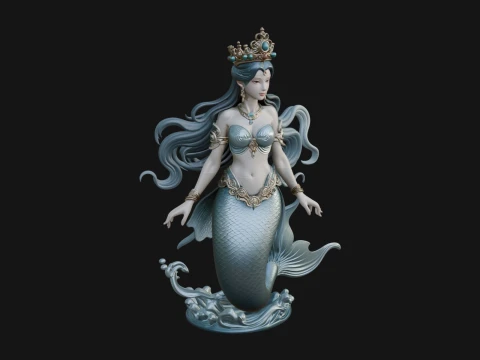 Crowned Mermaid Statue Design 2 - 3D Print Model Modello di stampa 3D