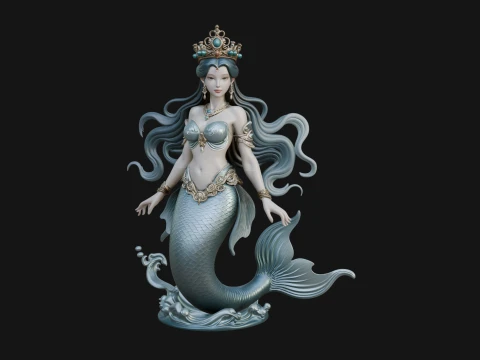 Crowned Mermaid Statue Design 2 - 3D Print Model 3D Print Model