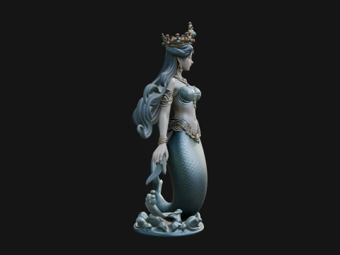 Crowned Mermaid Statue Design 2 - 3D Print Model 3D Print Model