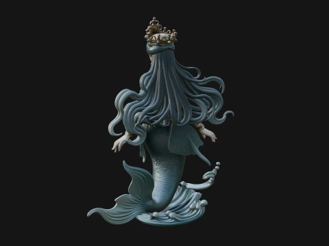 Crowned Mermaid Statue Design 2 - 3D Print Model 3D Print Model