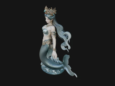 Crowned Mermaid Statue Design 2 - 3D Print Model 3D Print Model