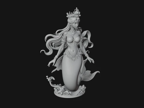 Crowned Mermaid Statue Design 2 - 3D Print Model 3D Print Model