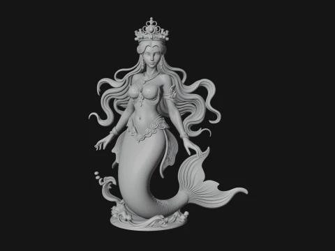 Crowned Mermaid Statue Design 2 - 3D Print Model 3D Print Model