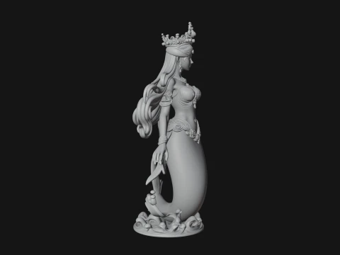 Crowned Mermaid Statue Design 2 - 3D Print Model 3D Print Model