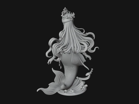 Crowned Mermaid Statue Design 2 - 3D Print Model 3D Print Model