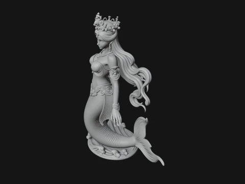 Crowned Mermaid Statue Design 2 - 3D Print Model 3D Print Model