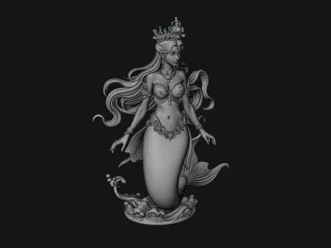 Crowned Mermaid Statue Design 2 - 3D Print Model 3D Print Model