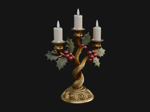 Holly Candle Candelabra Model Design 2 - 3D Print Model 3D Print Model