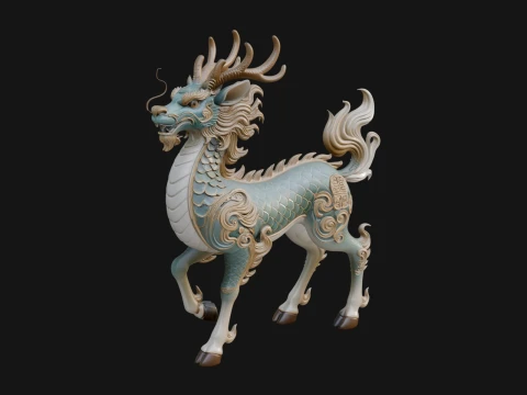 Qilin Deer Beast Statue Design 11 - 3D Print Model 3D Print Model