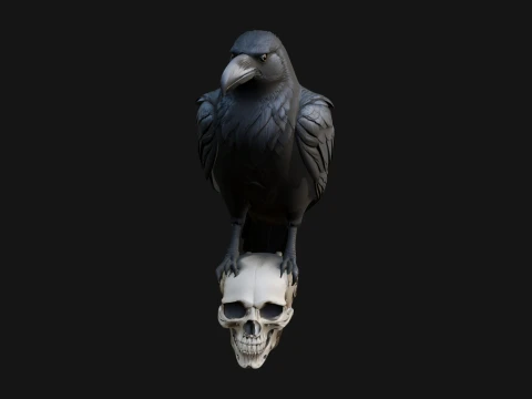 Raven on Skull Statue Design 3 - 3D Print Model 3D 프린트 모델