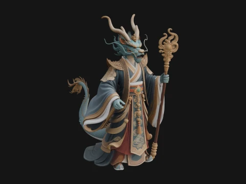 Crowned Jade Deity Statue Design 5 - 3D Print Model Modèles 3D en vedette