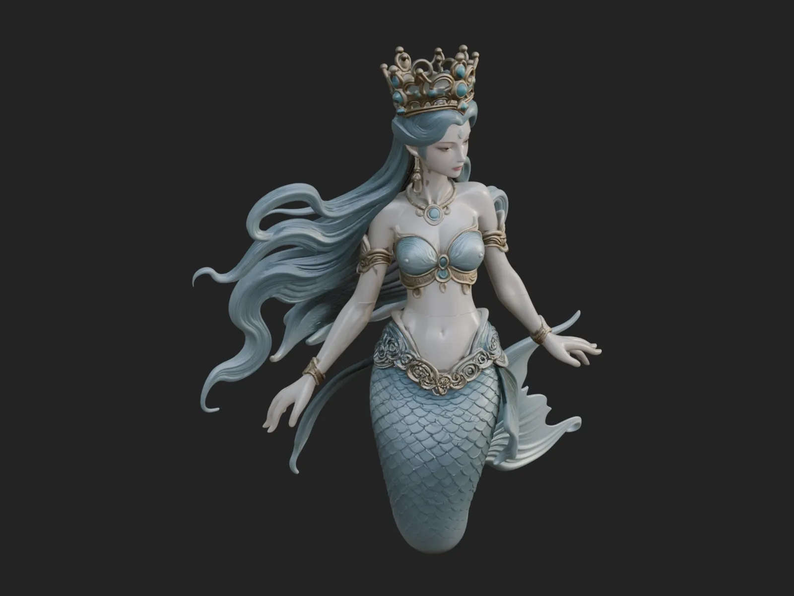 Crowned Mermaid Statue Design 3 - 3D Print Model 3D Print Model .c4d .max .obj .3ds .fbx .stl .blend